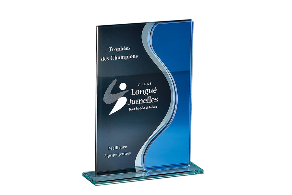 Glas Pokal Blau 163-2 - Auslaufmodel - Blau/Schwarz / 17 cm / Laser-Gravur