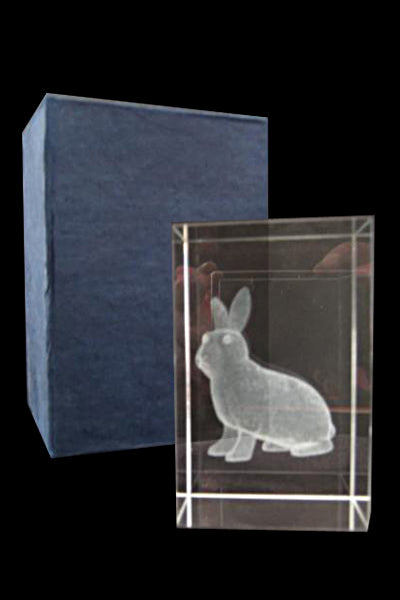 3D Hase im Glasblock - Glas / 50 x 50 x 80 mm