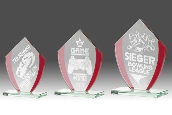 Glas Pokal W341-L - Transparent Rot / 15 cm / Laser-Gravur