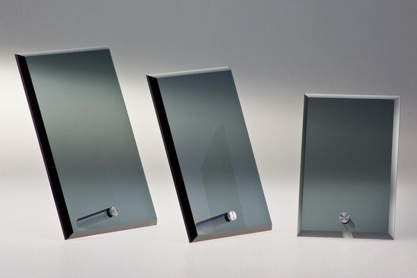 Glas Aufsteller Black 66927-L - Transparent Schwarz / 15 cm / Laser-Gravur