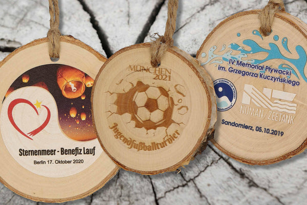 Holzmedaille aus Birke MN70 - Birke natur / 90/100mm / Laser-Gravur