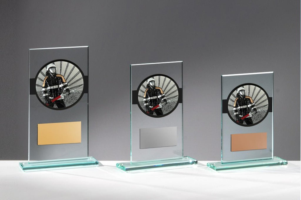 Glas Pokal Feuerwehr FG039 - 15 cm / Transparent Schwarz