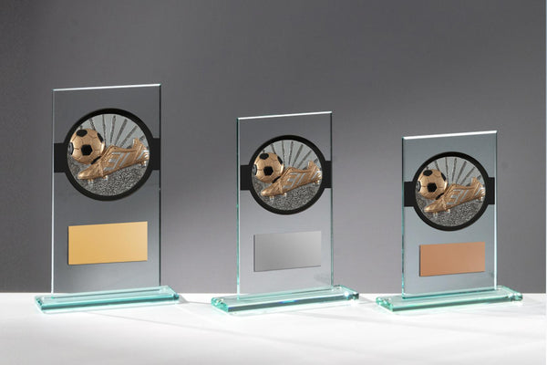 Glas Pokal Fußball FG028 - 17 cm / Transparent Schwarz