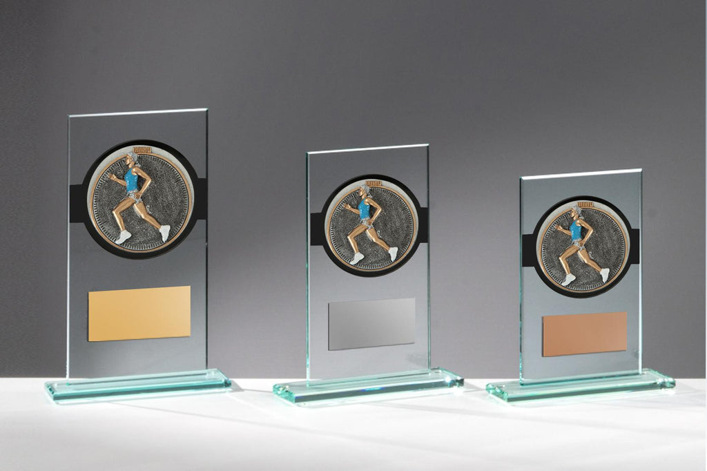 Glas Pokal Laufen Frauen FG034 - Transparent Schwarz / 15 cm