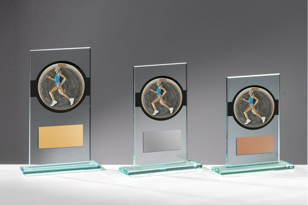 Glas Pokal Laufen Frauen FG034 - Transparent Schwarz / 15 cm