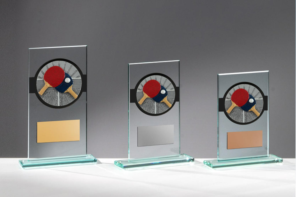 Glas Pokal Tischtennis FG015 - Transparent Schwarz / 19 cm