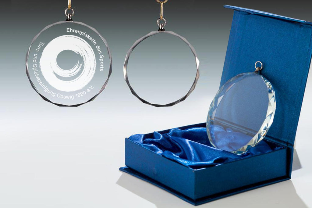 Glasmedaille 67306 Ø 80mm/70mm/60mm - 67306 Ø 80 mm / Transparent / Lasergravur