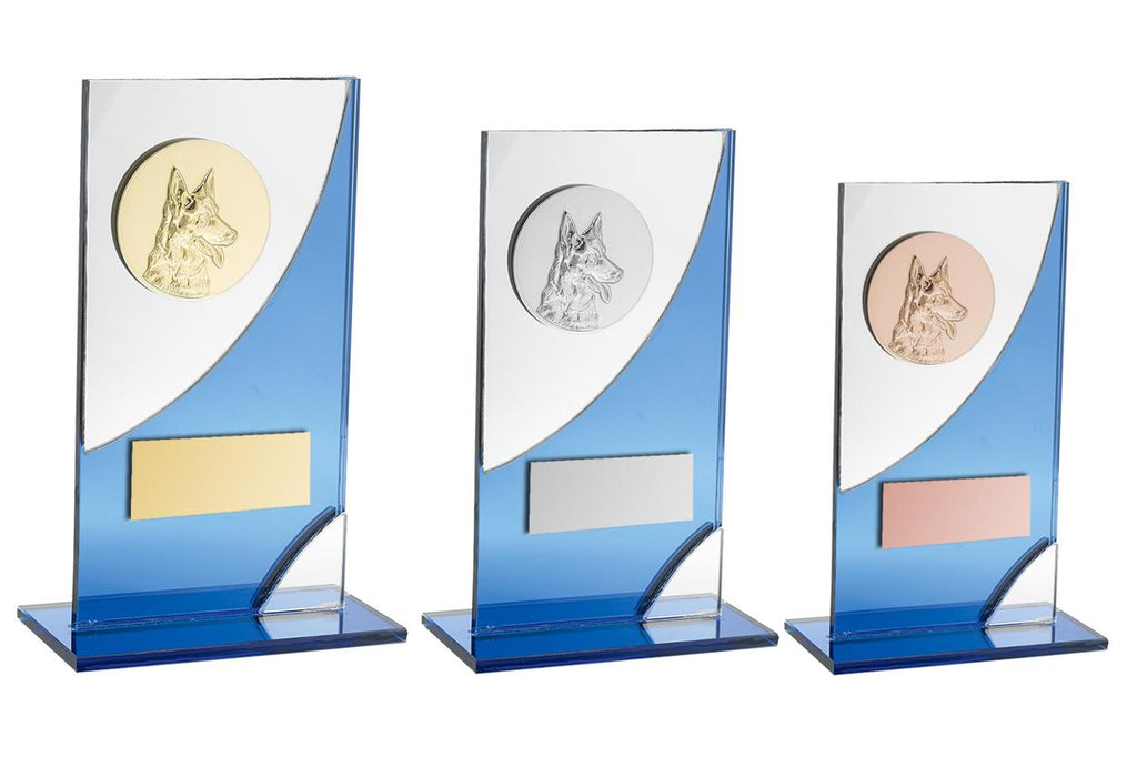 Glastrophäe 136-3 Schild & Emblem - 18 cm / Blau Spiegelglas