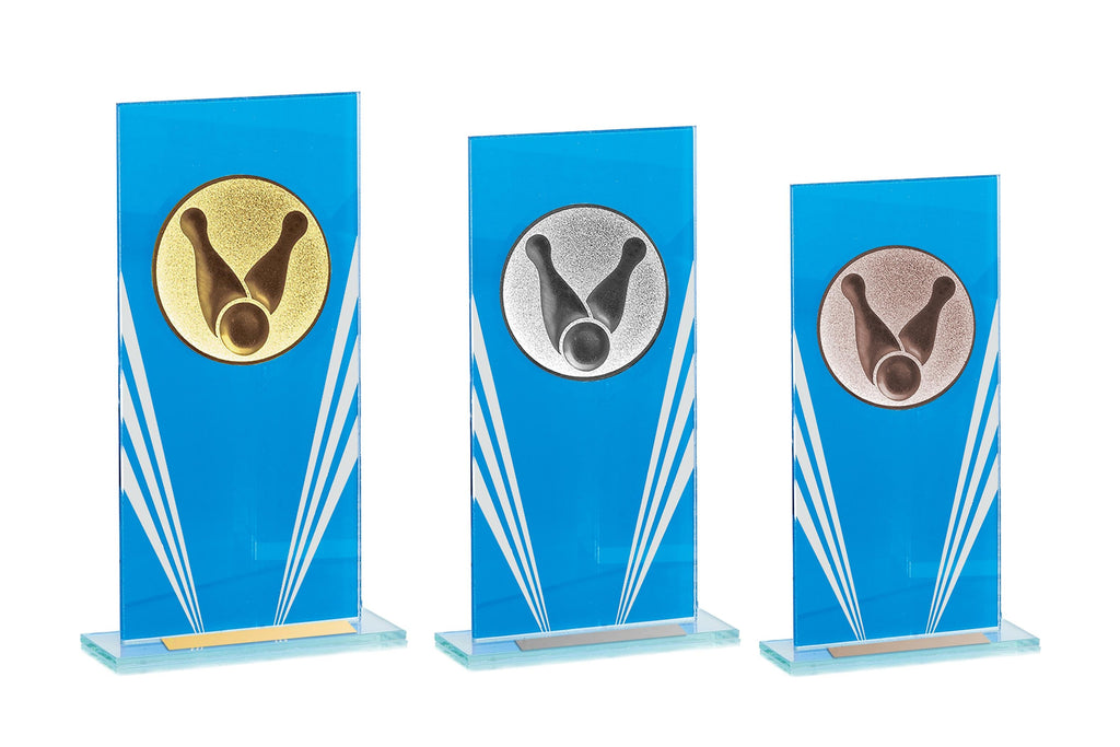 Glastrophäe 136-1 Schild & Emblem - Blau Spiegelglas / 18 cm