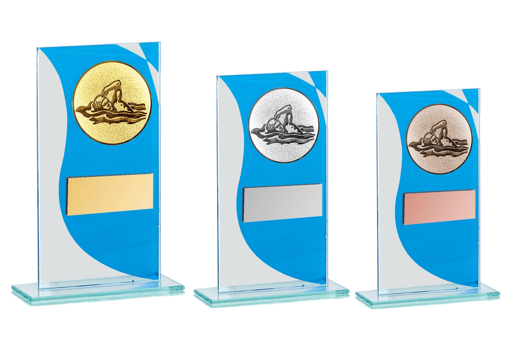 Glastrophäe 136-0 Schild & Emblem (B-Ware) - Blau Spiegelglas / 20 cm