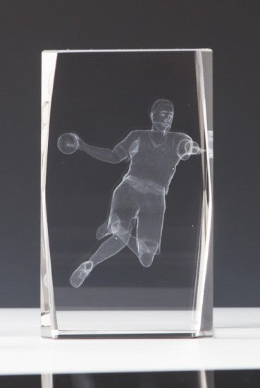 3D Handball im Glasblock