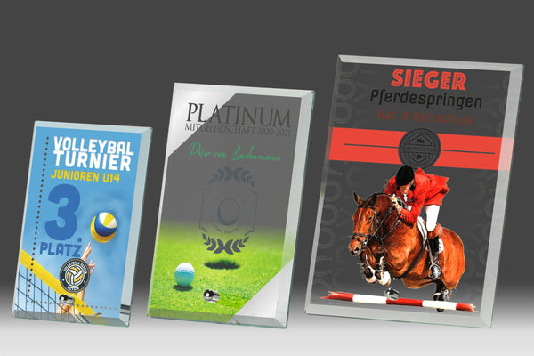 Glas Aufsteller W300 - Farbdruck - Transparent / 20 cm / Farbdruck