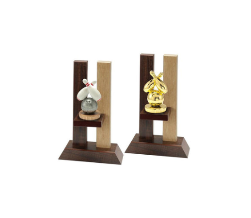 Holz Trophäe Bowling P040 - Auswahl Grau Weiß / 19 cm