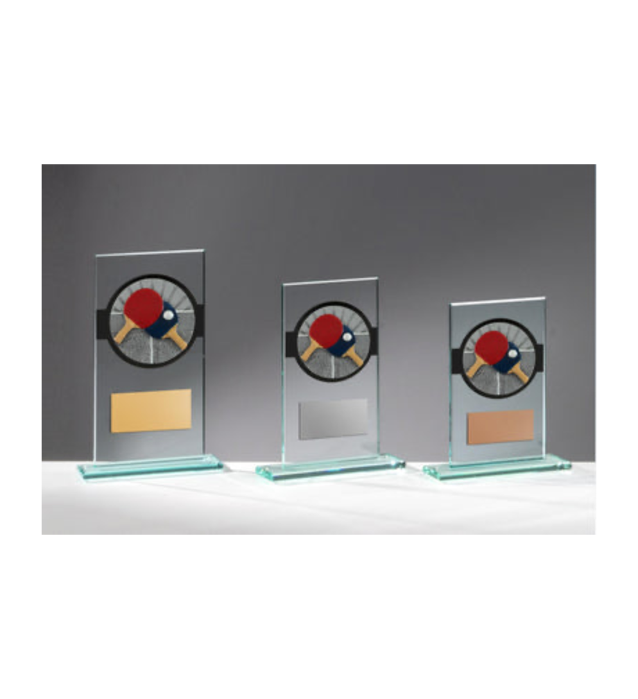 Glas Pokal Tischtennis FG015 - Transparent Schwarz / 15 cm