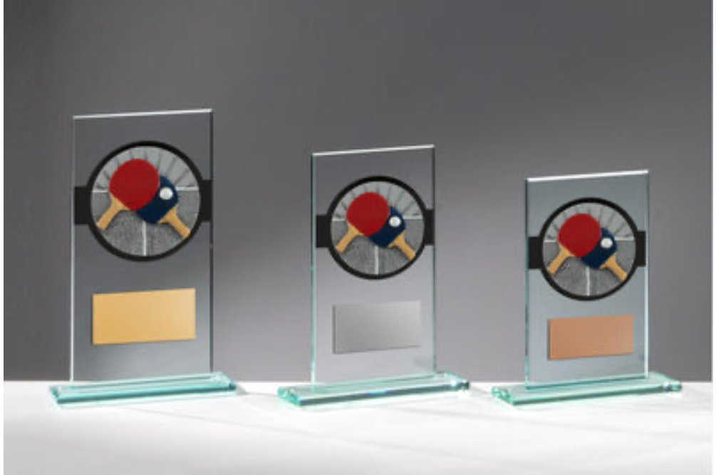 Glas Pokal Tischtennis FG015 - Transparent Schwarz / 19 cm