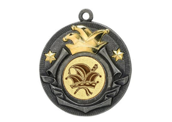Karneval Medaille D52 Ø 50mm - Silber - Mütze gold / 50 mm