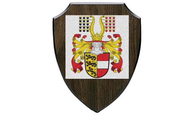 Holztafel Wappen H7 - Farbdruck - Braun / 130x160 mm