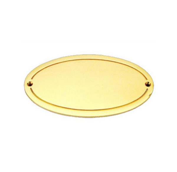 Messing oval mit Randgravur / M1 / M10 - Gold / 135x64 x4 mm / M1 poliert + lackiert