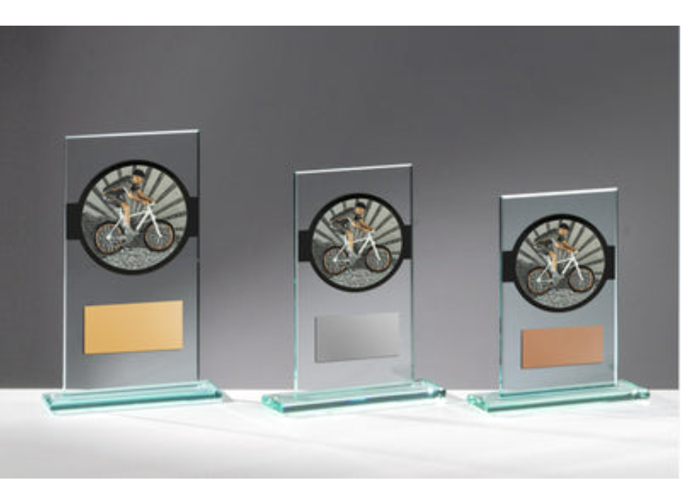 Glas Pokal Mountainbike FG062 - Transparent Schwarz / 15 cm