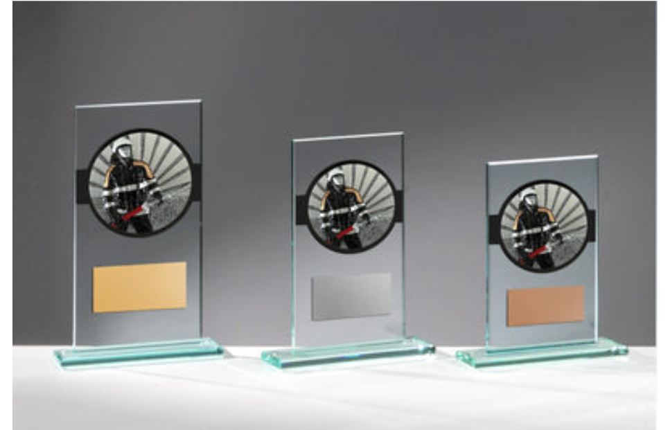 Glas Pokal Feuerwehr FG039 - 19 cm / Transparent Schwarz