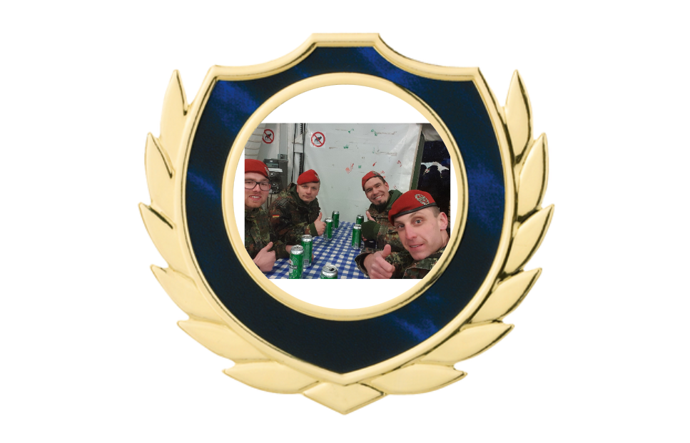 Holztafel Wappen H7 Schild & Emblem - Blau / Braun / Gold / 150x185 mm