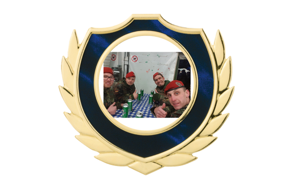 Holztafel Wappen H7 Schild & Emblem - Blau / Braun / Gold / 150x185 mm