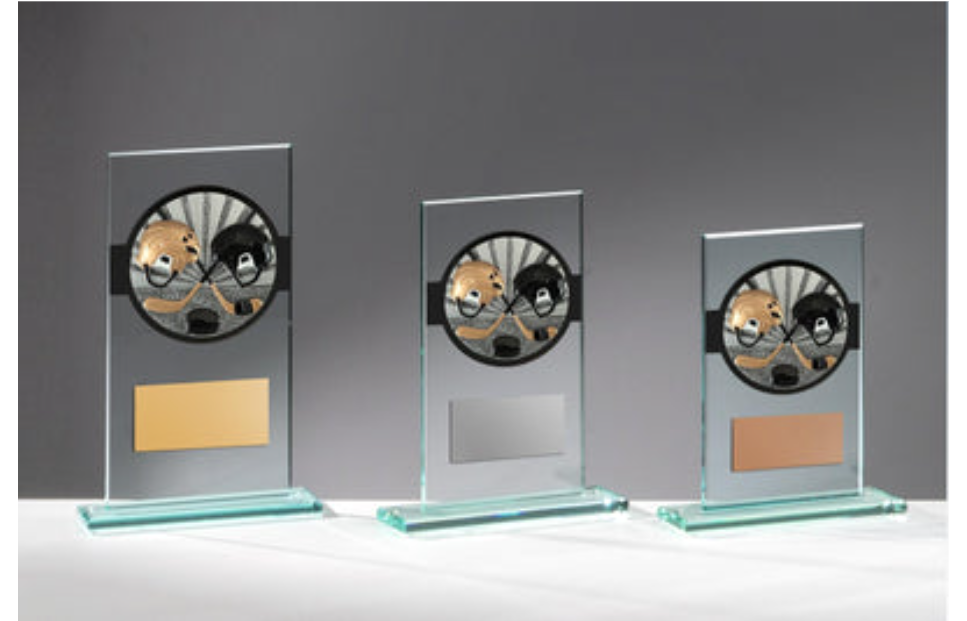 Glas Pokal Eishockey FG054 - 17 cm / Transparent Schwarz