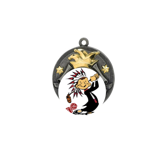 Karneval Medaille D52 Ø 50mm - Silber - Mütze gold / 50 mm