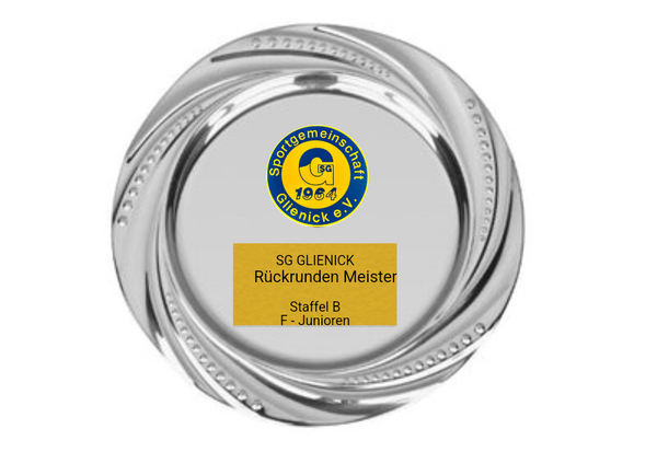 Metalldeko-Teller D124 mit Schild & Emblem - Silber / 24 cm