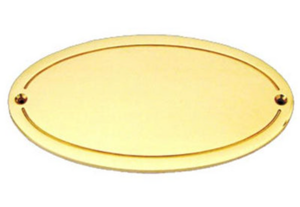 Messing oval mit Randgravur / M1 / M10 - Gold / 135x64 x4 mm / M10 matt gebürstet + lackiert