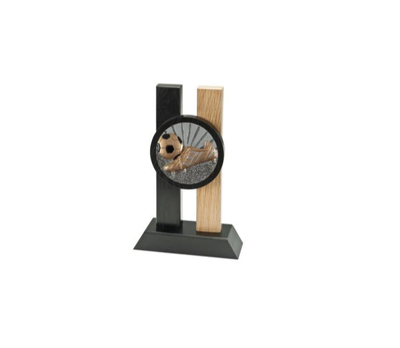 Holz Pokal Fussball FG028 - 23 cm / Schwarz Braun