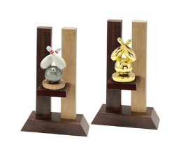 Holz Trophäe Bowling P040 - Auswahl Grau Weiß / 23 cm