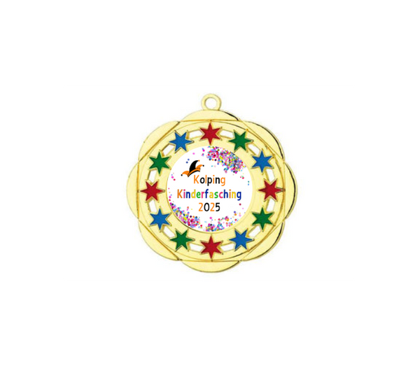 Karnevals Medaille D45A Ø 50mm - Gold / Farbig / 50 mm