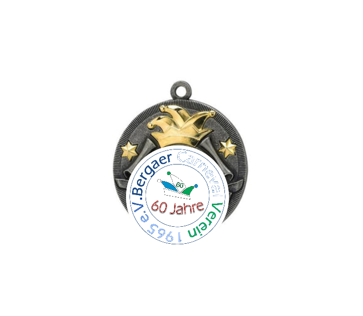 Karneval Medaille D52 Ø 50mm - Silber - Mütze gold / 50 mm