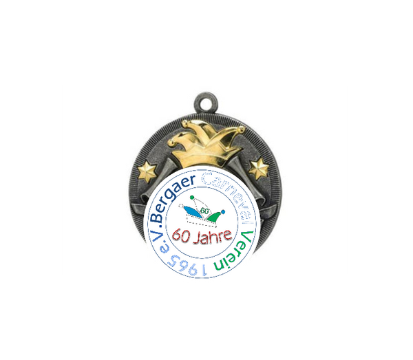 Karneval Medaille D52 Ø 50mm - Silber - Mütze gold / 50 mm