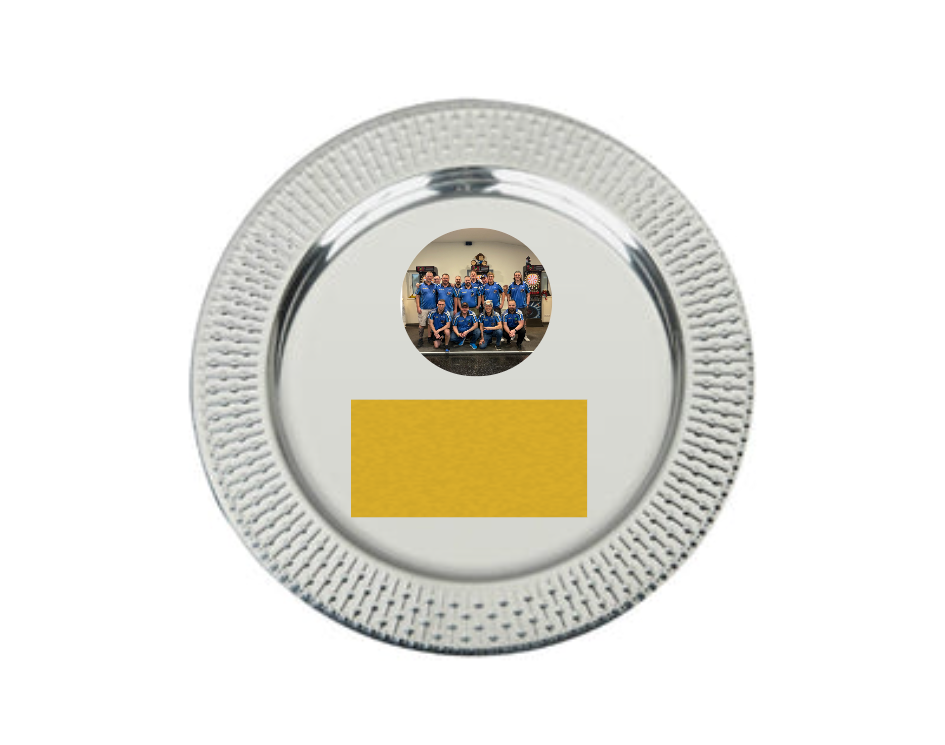 Metalldeko-Teller D125 mit Schild & Emblem - Silber / 35 cm