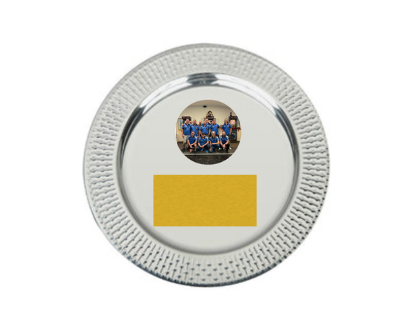 Metalldeko-Teller D125 mit Schild & Emblem - Silber / 35 cm