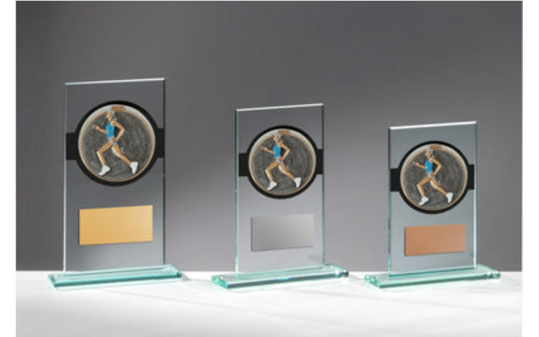 Glas Pokal Laufen Frauen FG034 - Transparent Schwarz / 15 cm