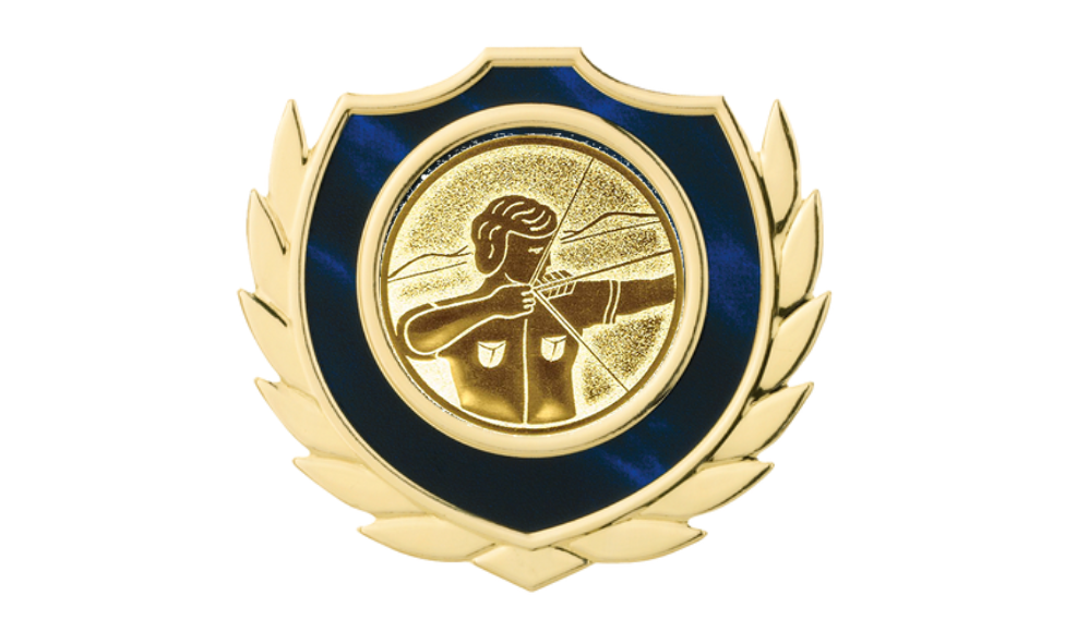 Holztafel Wappen H7 Schild & Emblem - Blau / Braun / Gold / 130x160 mm