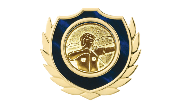 Holztafel Wappen H7 Schild & Emblem - Blau / Braun / Gold / 130x160 mm