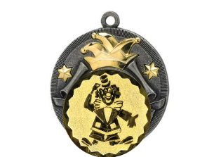 Karneval Medaille D52 Ø 50mm - Silber - Mütze gold / 50 mm