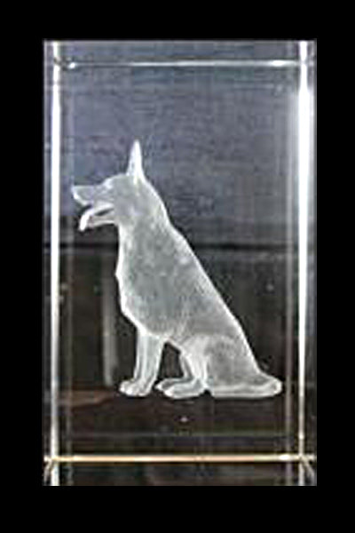 3D Schaeferhund im Glasblock